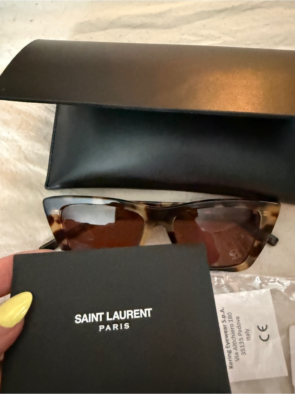 Saint Laurent Mica Tortoiseshell Sunglasses and Case - Picture 3 of 11
